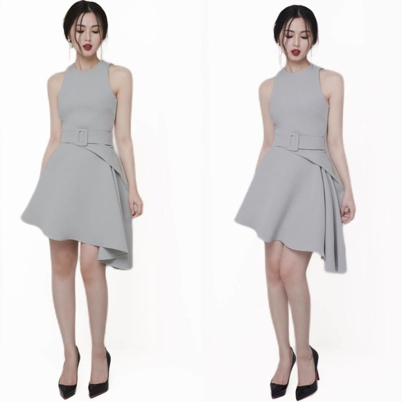 Lane JT Dresses & Skirts - NWT Lane JT Tenley Asymmetrical Grey Sleeveless Mini Fit and Flare Dress L